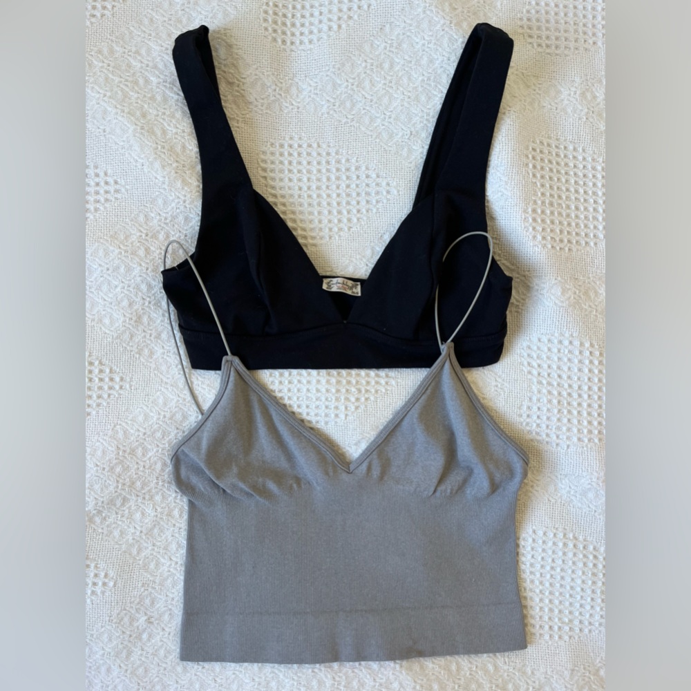 Free People Black and Gray Bralette Set